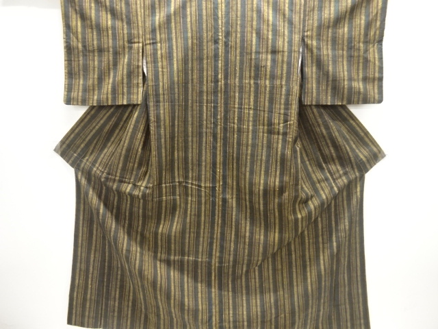 縞織り出し手織り真綿紬着物